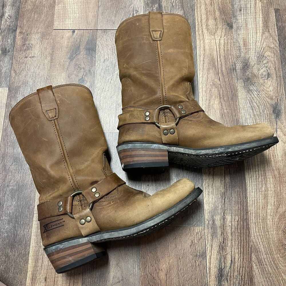 Xelement Men's Boots Size 9 "Crazy Horse" Brown Leather Harness Motorcycle 1372